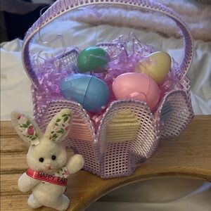Vintage Easter basket bunny and eggs